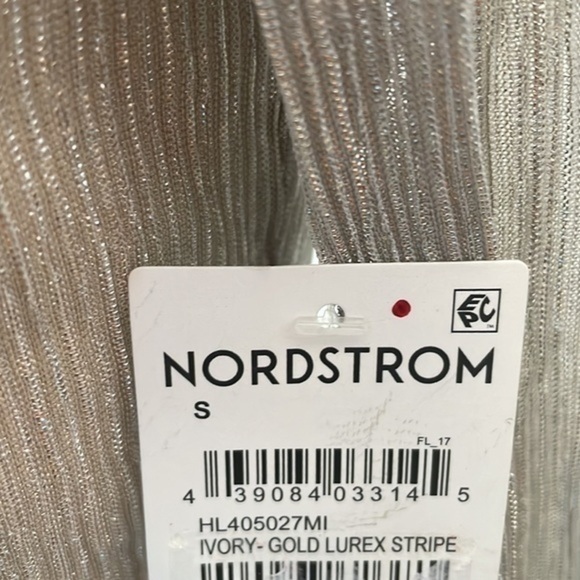 Chelsea 28 top womens ivory gold Lurex Stripe Turtle Neck metallic look Top S - Picture 6 of 8